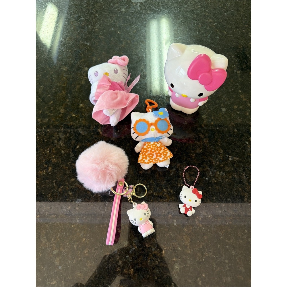 Hello Kitty Collectible Lot Bundle Slap Bracelet Plush Purse Charm Keychain Puff